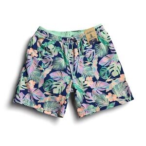 Chubbies NWT Tropical Beach Resort Leaf Print Swim Shorts - Green, Pink, Blue